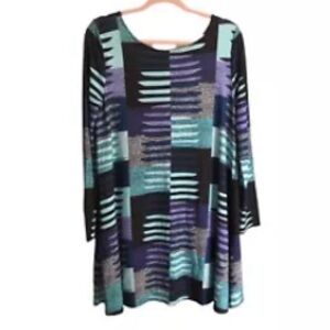 Mara Hoffman Monterey Swing Long Sleeve Geometric Dress Large